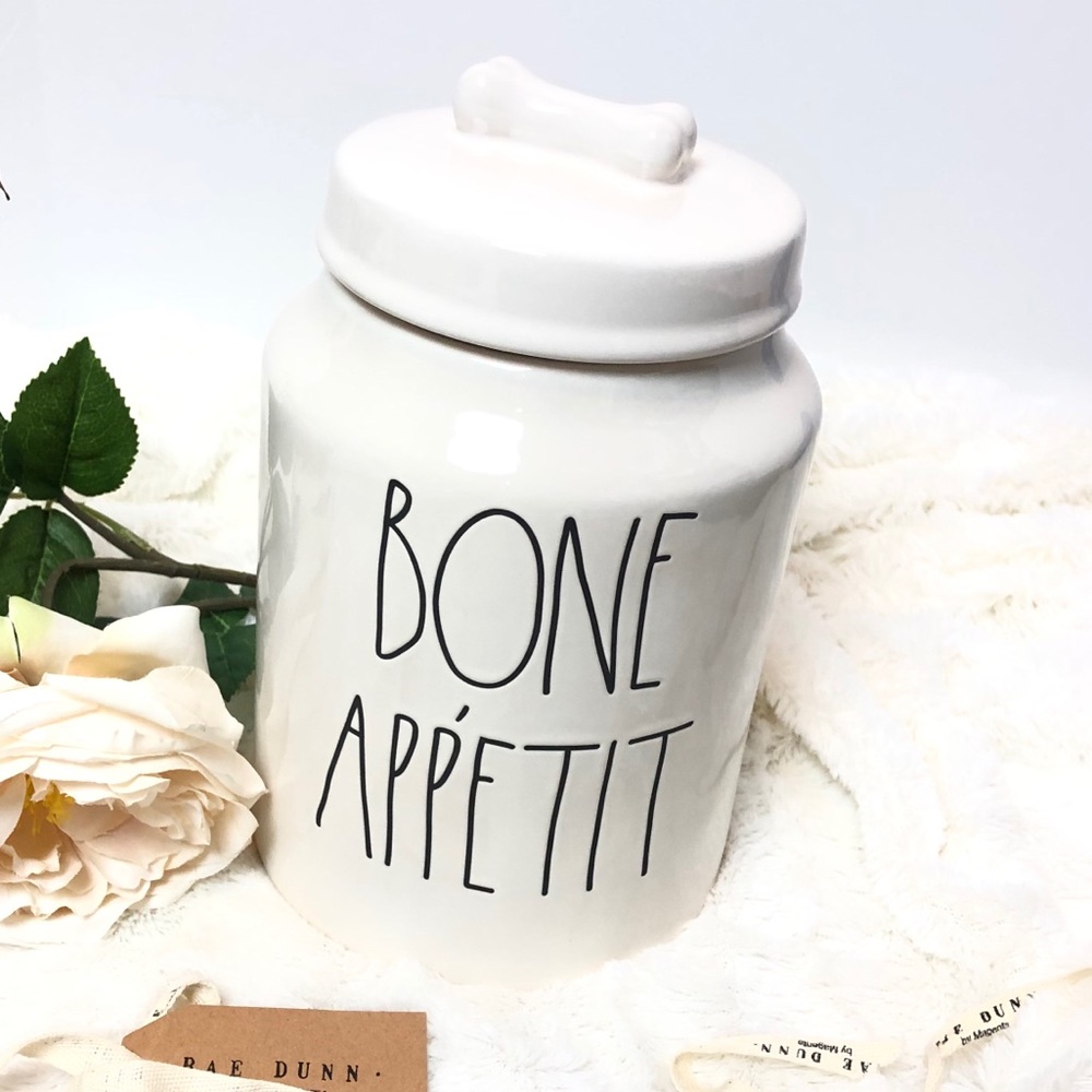 Bone Appetit canister with clay bone lid handle!